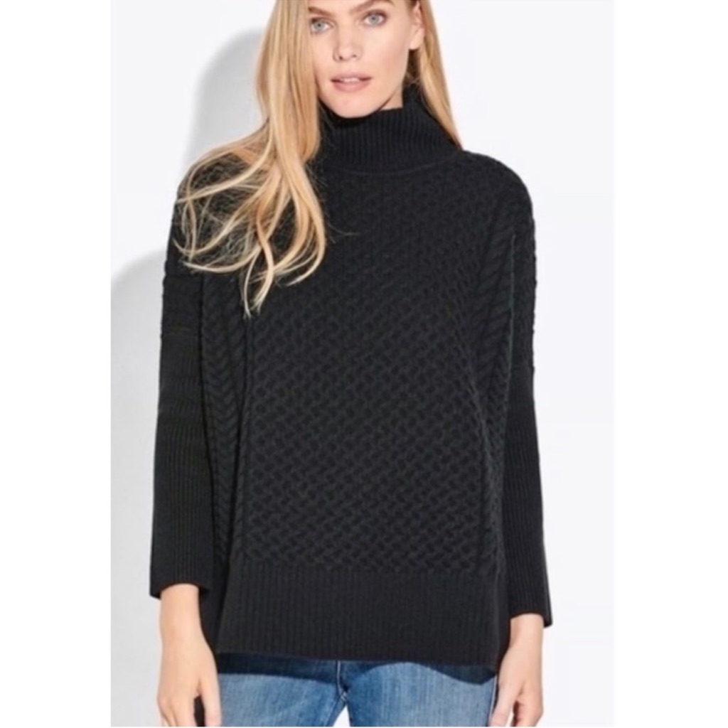 Ayr Le Square 100% Merino Wool Black Cable Detail Turtleneck Pullover